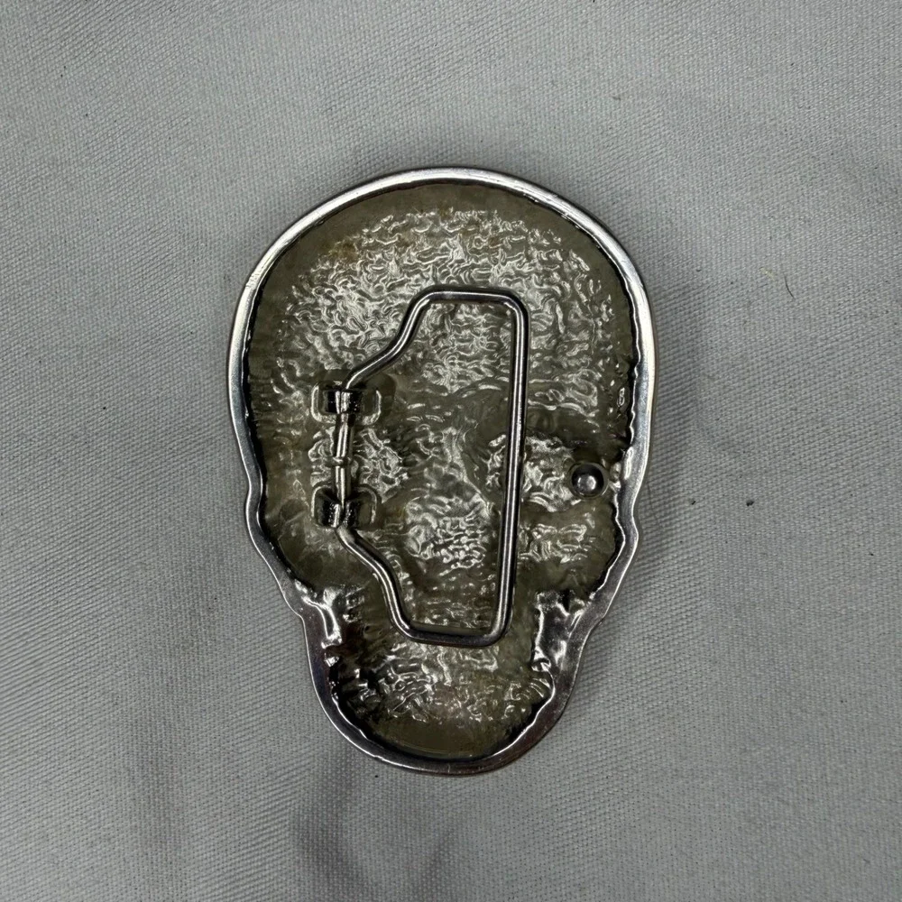 Mens Silver Skull Belt Buckle Gothic Biker Anatomical 3D Metal Accessory